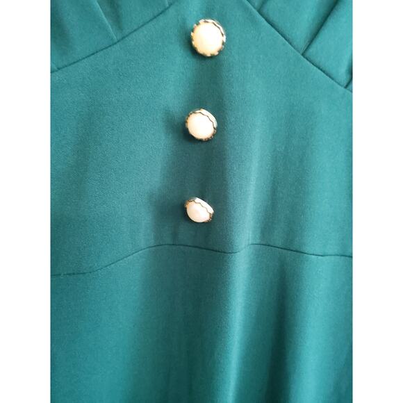 Christmas Retro glam emerald green dress pleated faux pearl SZ Small puff - Picture 4 of 6